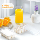 Porsima 16018 2 Adet Plastik Kapaklı 16 Hazneli Mini Buz Kalıbı-Kokteyl Sunum Buz Kalıbı Beyaz - 1