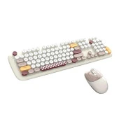 Kablosuz Retro Klavye Mous Set 2.4G Yuvarlak Tuşlu Krem - 1
