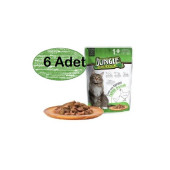 Jungle 6 Adet Pouch Tavuk Eti Parçalı Soslu Yetişkin Kedi Konservesi 100gr - 1