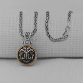 Çift Başlı Selçuklu Kartalı Kral Zincirli Ortası Dönen 925 Ayar Gümüş Kolye thumbnail 1