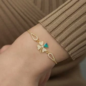 Gümüş Gold Nazarlı Yonca Bileklik SL3828 thumbnail 3