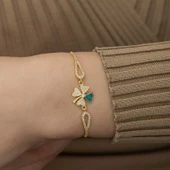 Gümüş Gold Nazarlı Yonca Bileklik SL3828 thumbnail 2