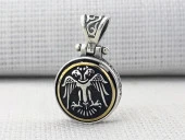 Çift Başlı Selçuklu Kartalı Ortası Dönen 925 Ayar Gümüş Kolye Ucu thumbnail 3