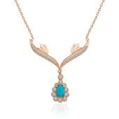 Gümüş Rose Turkuaz Taşlı Madalyon Bayan Kolye SL3724 thumbnail 1