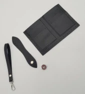 Angel Çanta Aksesuar Kartlıklı Cüzdan İçi Deri Seti Siyah Renk Gümüş Metalli thumbnail 3