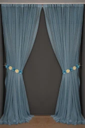 DAR ETEK MAVİ RENK TEK KANAT Hazır dikilmiş Pileli Fon Perde 75*260 cm - 1