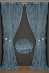 DAR ETEK MAVİ RENK TEK KANAT Hazır dikilmiş Pileli Fon Perde 75*260 cm - 2