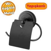 Yapışkanlı Tuvalet Kağıtlık Aparat Kapalı WC Kağıt Standı Paslanmaz Metal Sağlam Siyah Renk thumbnail 1