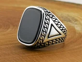Siyah Oniks Taşlı Oval Dikdörtgen Tasarımlı 925 Ayar Gümüş Yüzük thumbnail 2