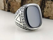 Siyah Oniks Taşlı Oval Dikdörtgen Tasarımlı 925 Ayar Gümüş Yüzük thumbnail 3