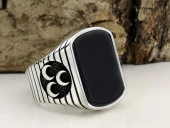 Üç Hilal Tasarımlı Siyah Oniks Taşlı 925 Ayar Gümüş Yüzük thumbnail 1