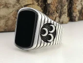 Üç Hilal Tasarımlı Siyah Oniks Taşlı 925 Ayar Gümüş Yüzük thumbnail 2