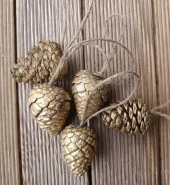 5 Adet İpli Çam Kozalak Yılbaşı Çam Ağaç Süsü Hobi Parti Malzemesi Altın Simli Renk - 9