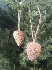 5 Adet İpli Çam Kozalak Yılbaşı Çam Ağaç Süsü Hobi Parti Malzemesi Altın Simli Renk - 1