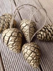 5 Adet İpli Çam Kozalak Yılbaşı Çam Ağaç Süsü Hobi Parti Malzemesi Altın Simli Renk - 7