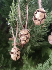 5 Adet İpli Çam Kozalak Yılbaşı Çam Ağaç Süsü Hobi Parti Malzemesi Altın Simli Renk 15868 - 1