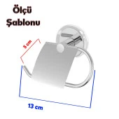 WC Kağıt Standı Yapışkanlı Tuvalet Kağıtlık Aparat Kapaklı Paslanmaz Metal Sağlam Krom thumbnail 2