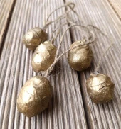 5 Adet İpli Çam Kozalak Yılbaşı Çam Ağaç Süsü Hobi Parti Malzemesi Altın Simli Renk 15869 - 5