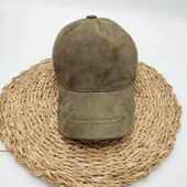 Süet Deri Beyzbol Kep Koyu Haki Renk - 6