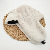 Pilot Model Peluş Kumaş Kadın Şapka Krem Renk thumbnail 2