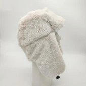 Pilot Model Peluş Kumaş Kadın Şapka Krem Renk thumbnail 3