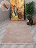 Lara Bukleli Desenli Yumuşacık Peluş Halı Salon Oturma Odası Mutfak Koridor Halısı 9400c Vizon - 2