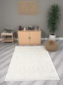 Lara Bukleli Desenli Yumuşacık Peluş Halı Salon Oturma Odası Mutfak Koridor Halısı 9401A Krem - 1
