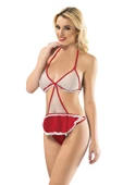 Sistina Bayan Beyaz Kırmızı Fileli Bodysuit 4027 - 1