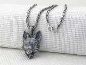 Üç Boyutlu Tilki Kral Zincirli 925 Ayar Gümüş Kolye thumbnail 1