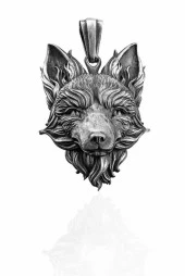 Üç Boyutlu Tilki Kral Zincirli 925 Ayar Gümüş Kolye thumbnail 5