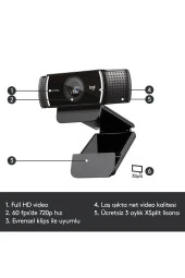 logitech  C922 Full HD 1080p Yayıncılar için Profesyonel Web Kamerası - Siyah - 1