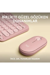 logitech  Pebble 2 Combo Çoklu Sessiz Kablosuz Türkçe Q Klavye Mouse Seti - Pembe 920-012247 - 2