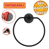 Siyah Bez Havluluk Aparatı Yapışkanlı Lavabo Banyo Mutfak Standı Bez Havlu Askısı Paslanmaz Metal thumbnail 1