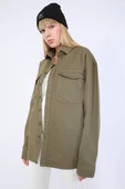 Kadın Oversize Jean Gömlek Haki - 5
