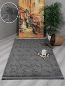 Lara Bukleli Desenli Yumuşacık Peluş Halı Salon Oturma Odası Mutfak Koridor Halısı 9401D Antrasit - 2