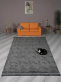 Lara Bukleli Desenli Yumuşacık Peluş Halı Salon Oturma Odası Mutfak Koridor Halısı 9401D Antrasit - 1