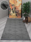 Lara Bukleli Desenli Yumuşacık Peluş Halı Salon Oturma Odası Mutfak Koridor Halısı 9400D Antrasit thumbnail 2