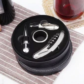 Perlotus Yuvarlak Deri Kutulu Şarap Tirbüşon Açacak Seti - 1