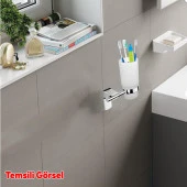 Metal Diş Fırçalık Vidalı Askı Banyo Lavabo Diş Fırçası Stand Kabı Kutusu Hazneli Krom - 4