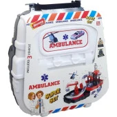 Heroes Toys Çantalı Ambulans Seti Arabalı ERN-2016 Beyaz,Sırt Çantalı Taşınabilir Oyuncak Ambulans Garaj Seti - 1