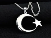 Büyük Boy Şanlı Ay Yıldızımız Tasarımlı Kral Zincirli 925 Ayar Gümüş Kolye thumbnail 1