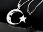 Büyük Boy Şanlı Ay Yıldızımız Tasarımlı Kral Zincirli 925 Ayar Gümüş Kolye thumbnail 2