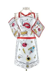 The Mia Popart 3lü Set Önlük Eldiven Tutaç Beyaz - 1