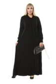 Melsay Butik Fularlı Siyah Uzun Kollu Büyük Beden Kadın Elbise - 3