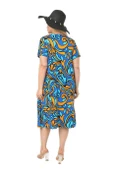 Melsay Butik Turkuaz Jungle Cepli Kısa Kol Kadın Midi Elbise thumbnail 5