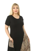 Melsay Butik Leopar Desen Cepli Siyah Kısa Kol Kadın Midi Elbise - 2