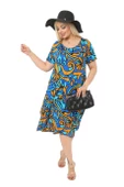 Melsay Butik Turkuaz Jungle Cepli Kısa Kol Kadın Midi Elbise thumbnail 4