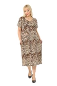 Melsay Butik Küçük Leopar Desen Cepli Kısa Kol Kadın Midi Elbise thumbnail 3