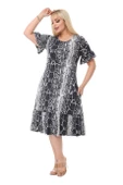Melsay Butik Gri Yılanderisi Fırfırlı Kısa Kol Kadın Midi Elbise thumbnail 5