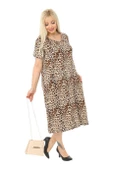 Melsay Butik Küçük Leopar Desen Cepli Kısa Kol Kadın Midi Elbise thumbnail 2